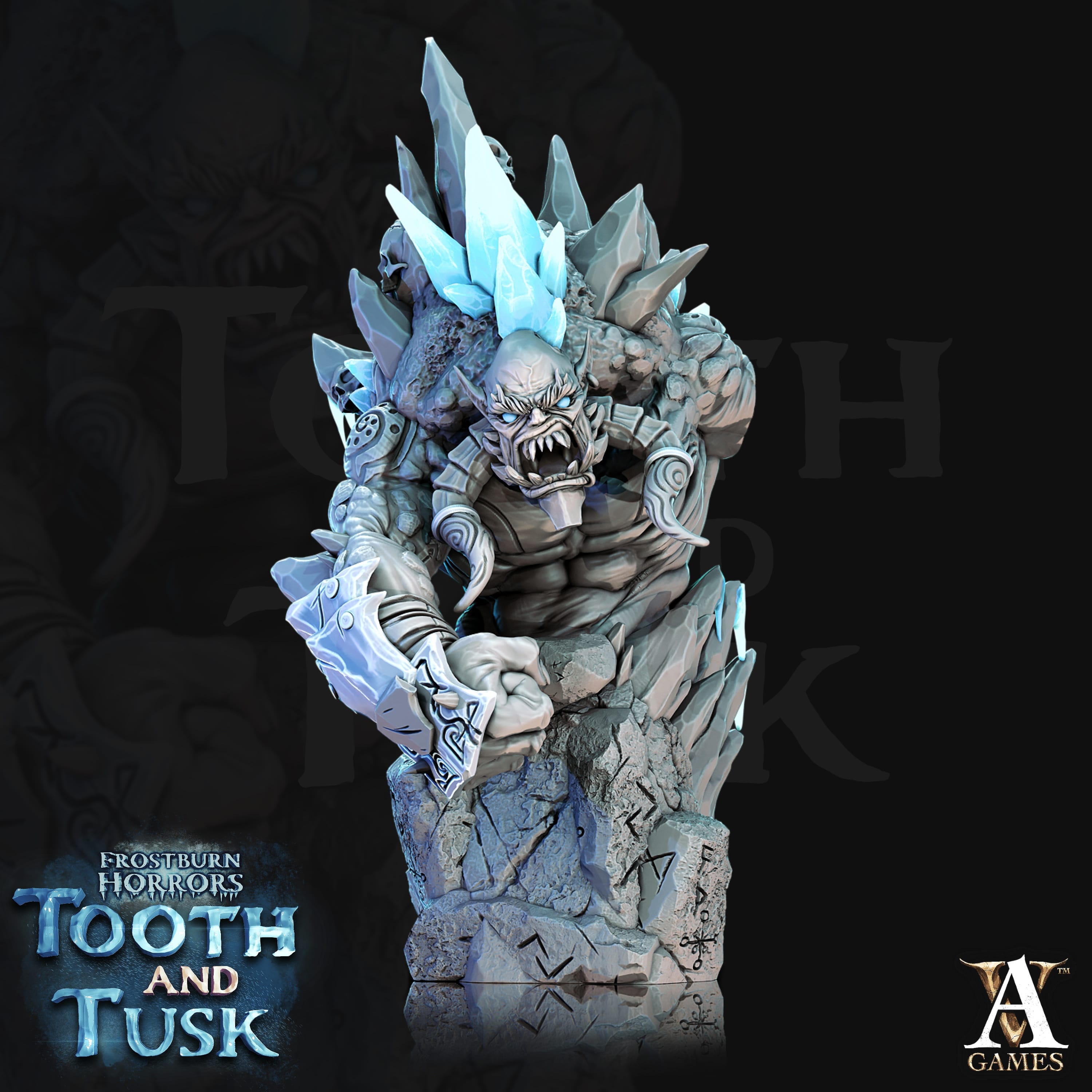 DnD Miniature Ice Troll, Bust • Unpainted Miniature Ready to Paint
